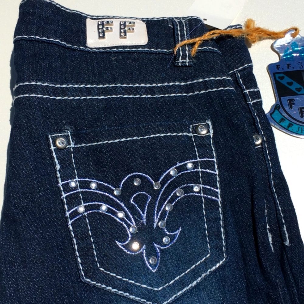 F.F. Blue Jeans White Stitch Size 8 - Picture 3 of 7